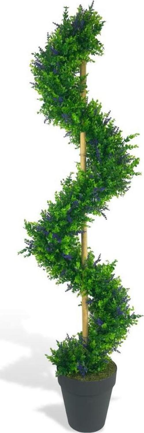 Yapay Ağaç Spiral Mor Lavanta Şimşir Ağacı 160 cm Bambu Saplı Salon Bitkisi