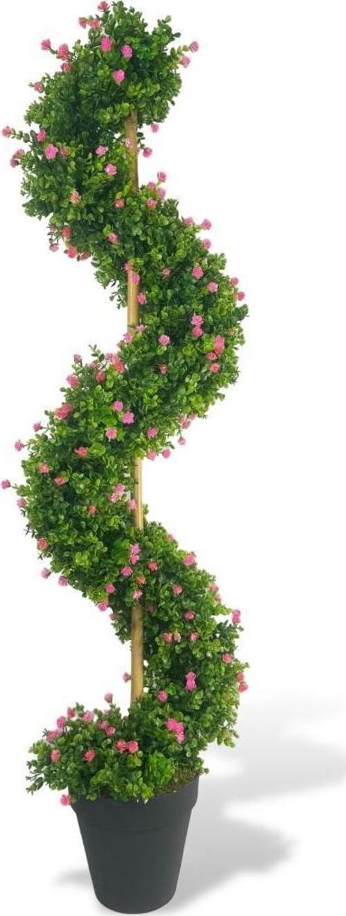 Yapay Ağaç Spiral Pembe Mineli Şimşir Ağacı 160 cm Bambu Saplı Salon Bitkisi