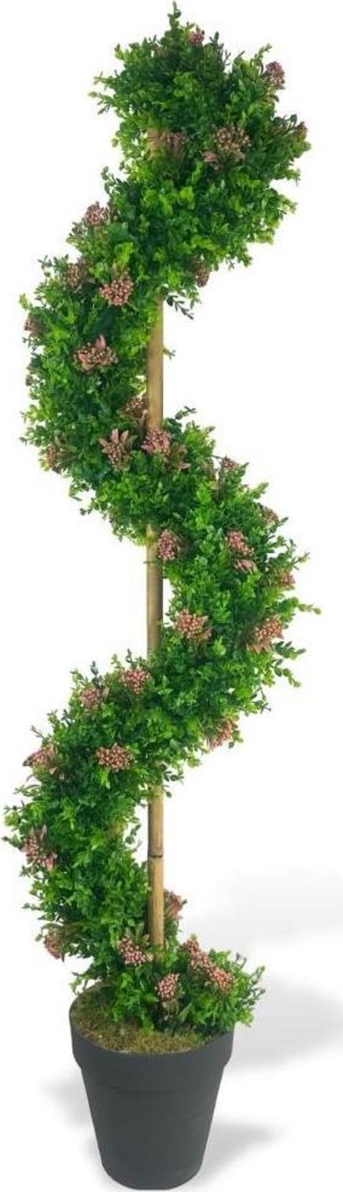 Yapay Ağaç Spiral Pembe Pıtırcıklı Şimşir Ağacı 160 cm Bambu Saplı Salon Bitkisi