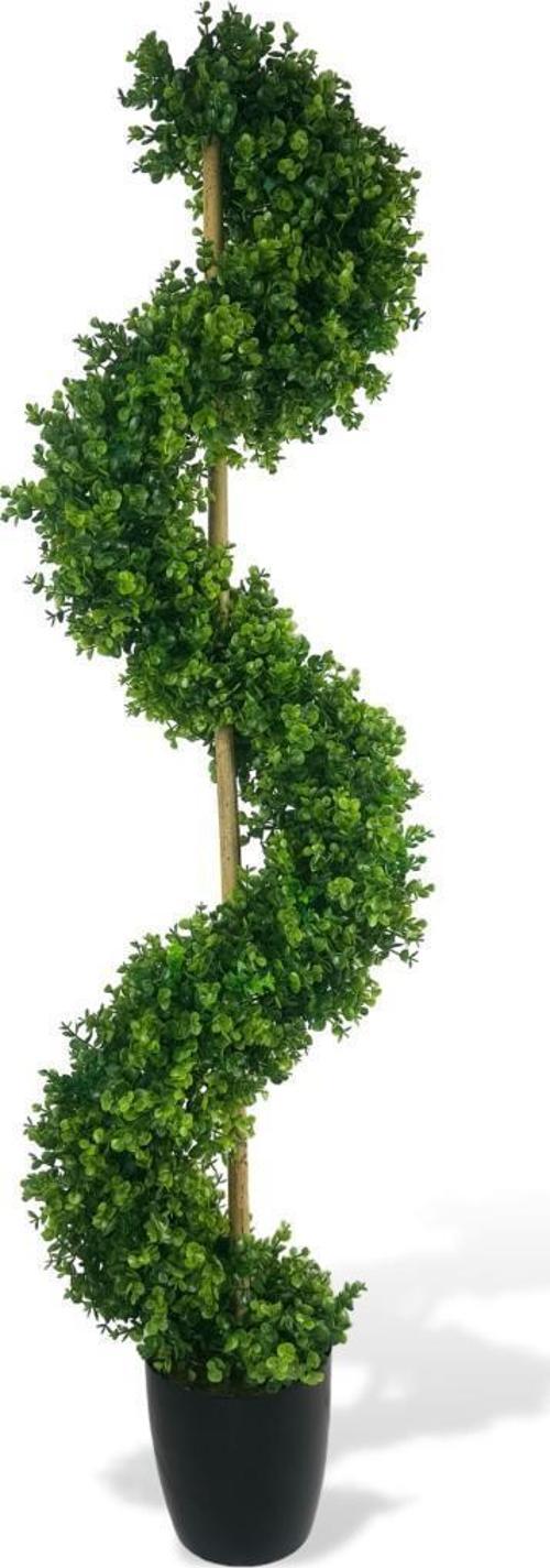 Yapay Ağaç Spiral Şimşir Ağacı 160 cm Bambu Saplı Salon Bitkisi Düz Yeşil