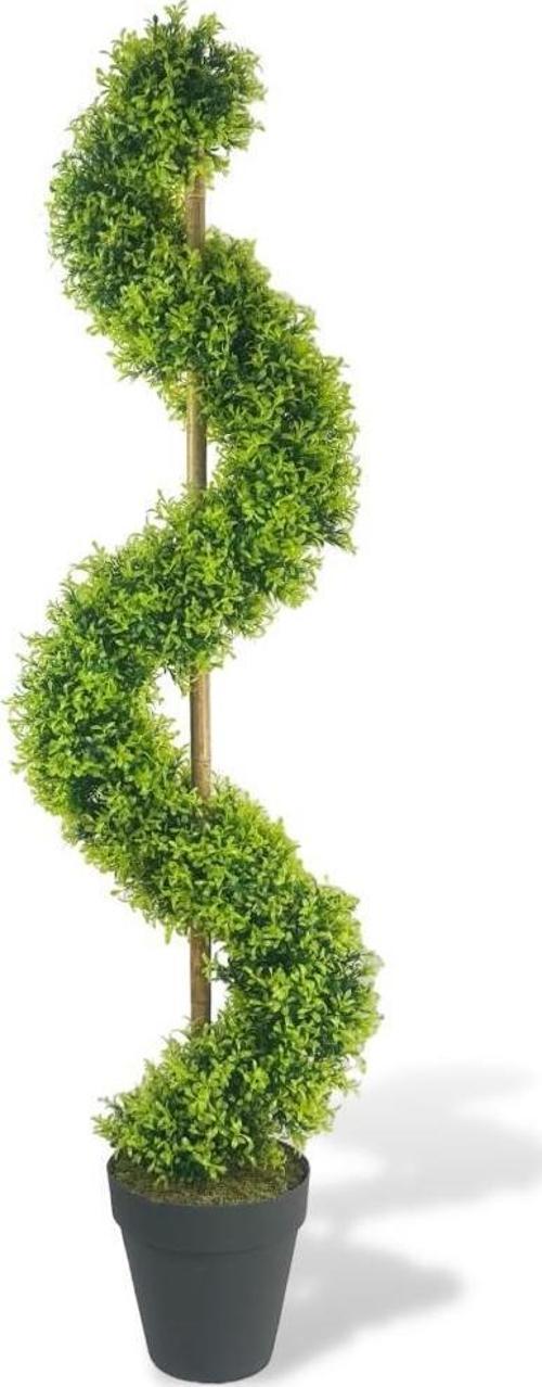 Yapay Ağaç Spiral Şimşir Ağacı İnce Yapraklı 160 cm Bambu Saplı Salon Bitkisi Düz Yeşil