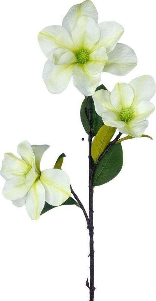 Yapay Çiçek Beyaz Manolya Islak Doku 3 Kafalı Uzun Dal Çiçek Flowers 95 cm
