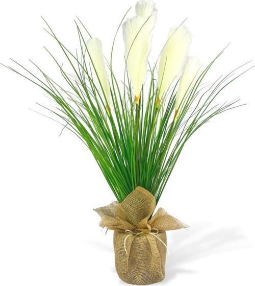Yapay Çiçek Beyaz Püskül Grass Keten Saksılı Panpas 80*40 cm Saz