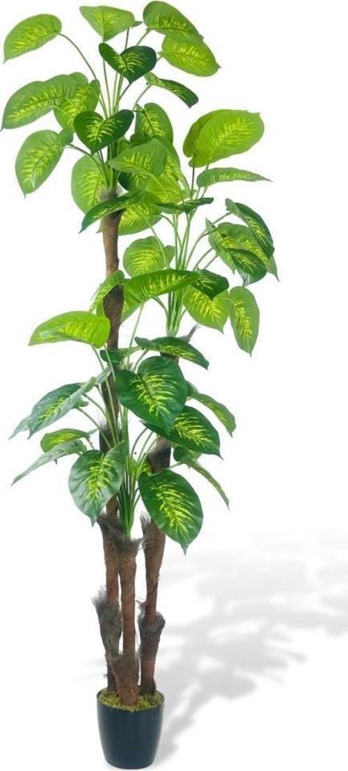 Yapay Çiçek Difenbahya Sarı Yeşil 3Katlı 190 cm 54Yaprak Siyah Plastik Saksıda Yapay Bitki