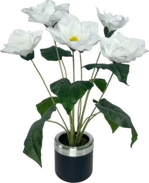 Yapay Çiçek Islak Manolya Çiçeği 6 Çiçekli 65 cm Gümüş Halkalı Galvaniz Vazoda Salon Çiçeği