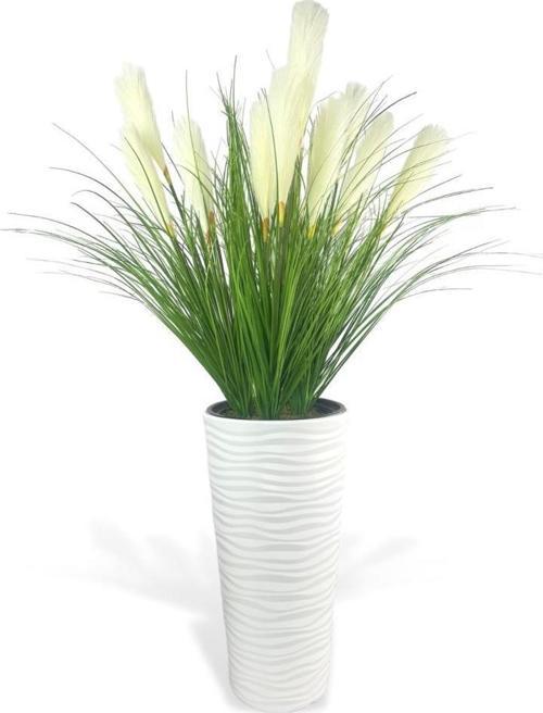 Yapay Çiçek Panpas Püskül Salon Bitkisi Beyaz Uzun Kumsal Vazoda 128*60 cm