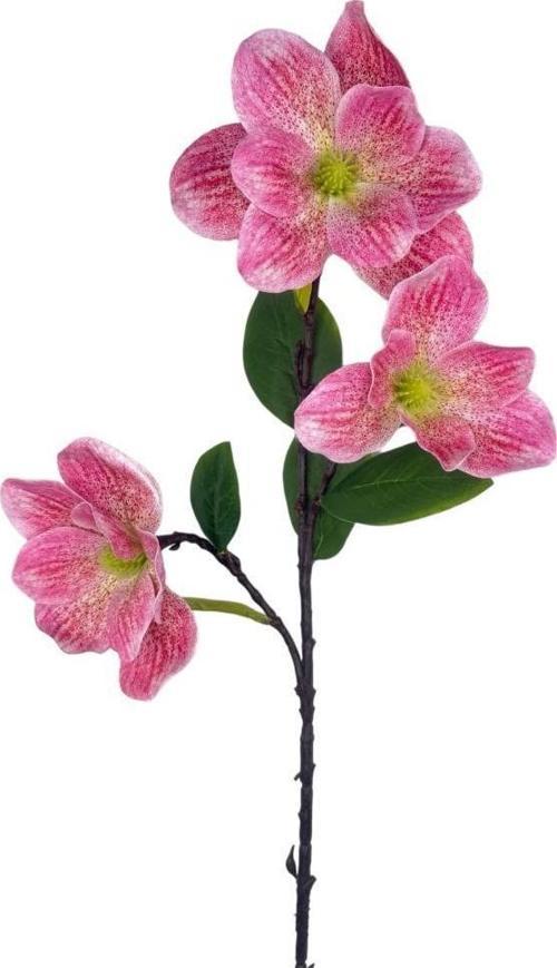 Yapay Çiçek Pembe Çilli Manolya Islak Doku 3 Kafalı Uzun Dal Çiçek Flowers 95 cm