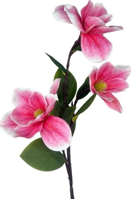 Yapay Çiçek Pembe Manolya Islak Doku 3 Kafalı Uzun Dal Çiçek Flowers 95 cm