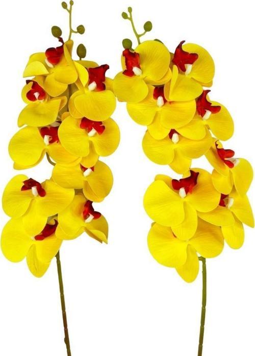 Yapay Çiçek Sarı Kırmızı Islak Orkide Gerçeksi Doku Uzun Dal 90 cm