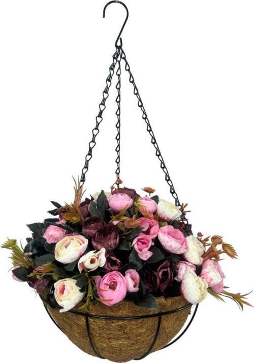 Yapay Çiçek Sarkaç Askılı Makreme Sepette Erengül Bordo Pembe Çiçek Sepeti