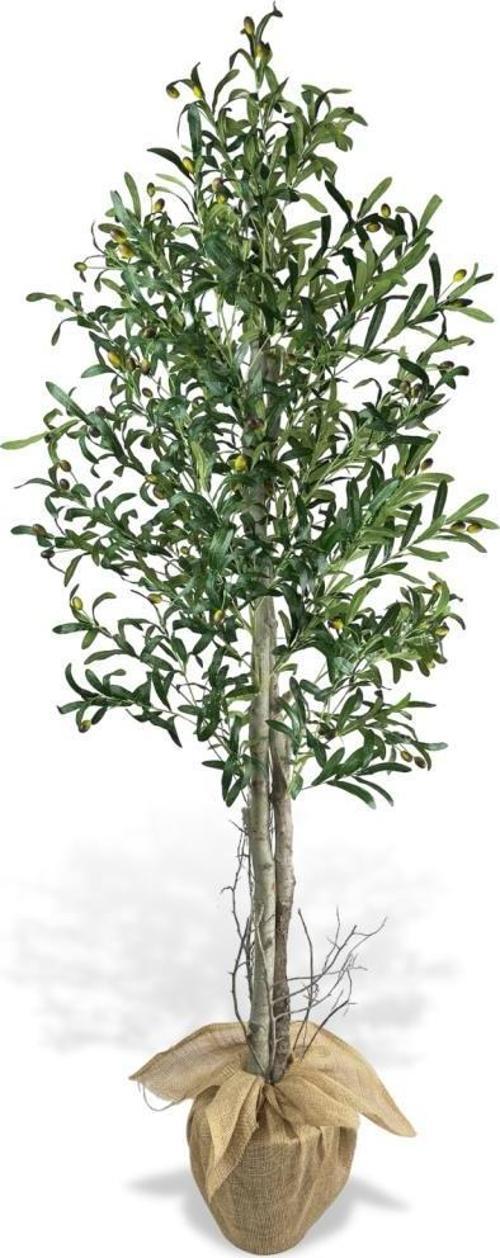 Yapay Zeytin Ağacı 190 cm Keten Sarılı Plastik Saksıda İki Gövdeli Doğal Görünümlü Yapay Ağaç
