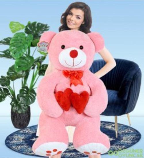 130 Cm Çift Kalp Tutan Peluş Ayı (%100) Yerli