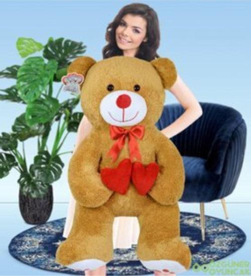 130 Cm Çift Kalp Tutan Peluş Ayı (%100) Yerli