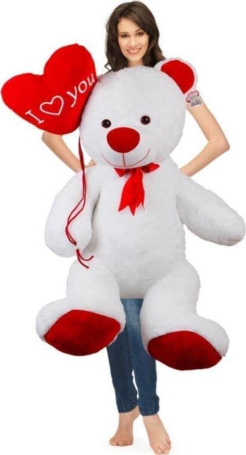 Özgüner 110 Cm Balonlu Beyaz Bobo Peluş Ayıcık