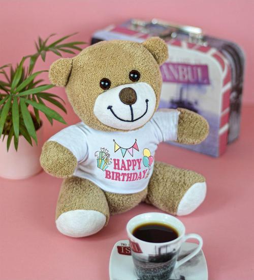 25 Cm Happy Birthday Yazılı Çiçek Ayı