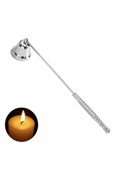 Hareketli Baş Çelik Silver 22 cm Dekoratif Çan Dizayn Saplı Mum Söndürücü cin818slv