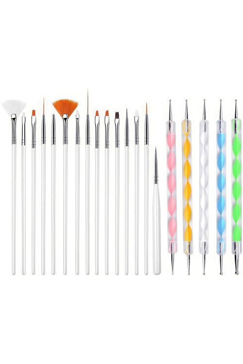 20 Parça Kendin Yap Nail Art Kalemi Tırnak Süsleme Fırça ve Dot Seti mt269