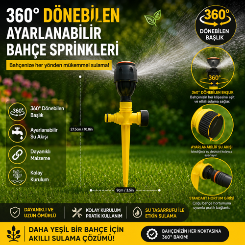 360° Döner Bahçe Sulama Fıskiyesi | Ayarlanabilir Su Akışı | Kazıklı Çim ve Bahçe Sprinkleri | Dayanıklı Abs Otomatik Sulama