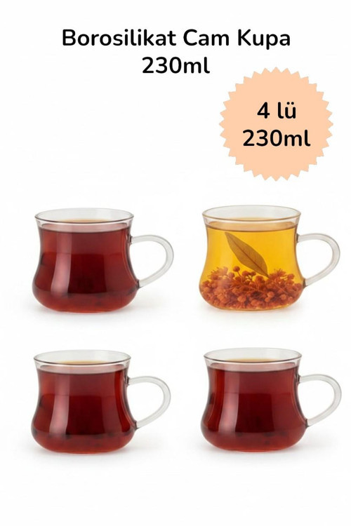 4 lü Borosilikat Cam Kupa 230 ml
