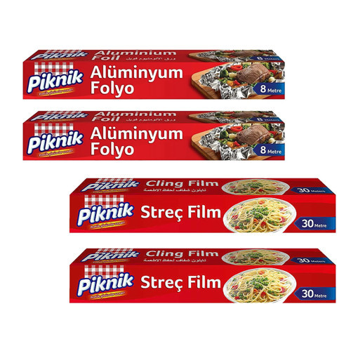 Alüminyum Folyo 8 m ve Streç Film 30 m 4 lü Karma Paket