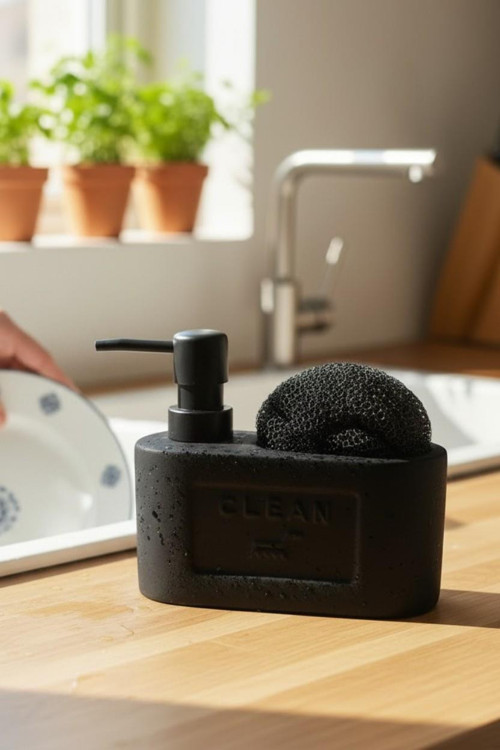 Stoneware Sıvı Sabunluk Süngelik Bölmeli Siyah 48798