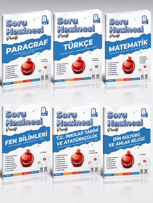 Nartest Yayınları 8.Sınıf Soru Hazinesi Paragraf-Türkçe-Matematik-Fen Bilimleri-İnkılap Tarihi-Din Kültürü Seti (6 Kitap