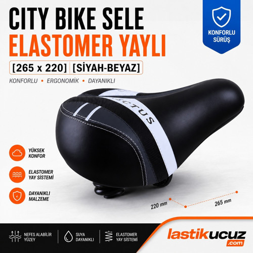 City Bike Elastomer Yaylı Bisiklet Selesi 265x220 mm Siyah-Beyaz Ergonomik Konforlu Sele