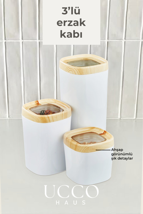 3'lü Lüx Vakum Kapaklı Silikon Contalı Erzak Saklama Kabı Bakliyatlık Baharatlık Mutfak Organizer