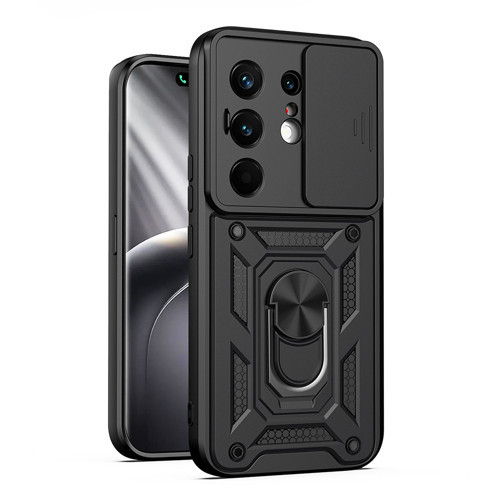 Tecno Camon 50 Pro Kılıf Magnetik Standlı Kamera Korumalı MKST Sürgülü Vega Kapak - Siyah
