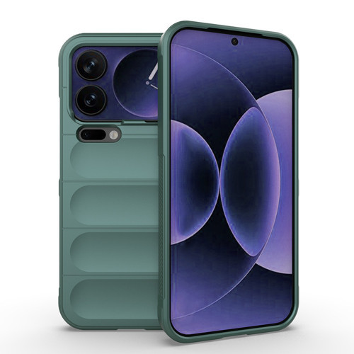 Mi 17 Pro Max Kılıf Esnek TPU Oyuklu Arka Yüzey Tasarımlı MKST Etnik Silikon Kapak - Koyu Yeşil