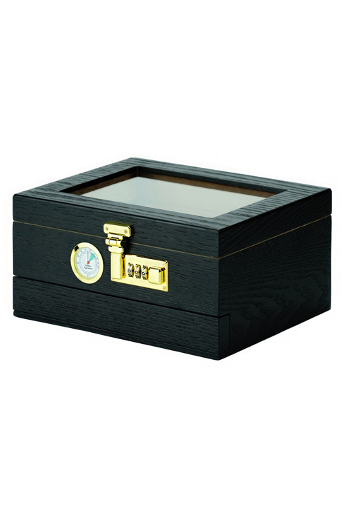 Siyah Ufak Boy Camlı Humidor Şifreli Puro Kutusu rd92sy