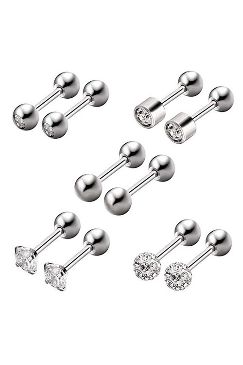Gri Çelik 5 Takım Taşlı Kadın Erkek Küpe Piercing eb61by