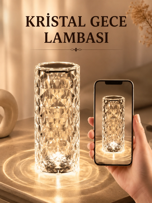 Kristal Dokunmatik Kumandalı Masa Gece Lambası
