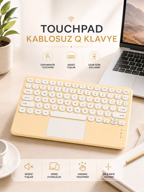 Android İos Uyumlu Bluetooth Klavye Touchpad Slim Kablosuz Wifi Q Klavye