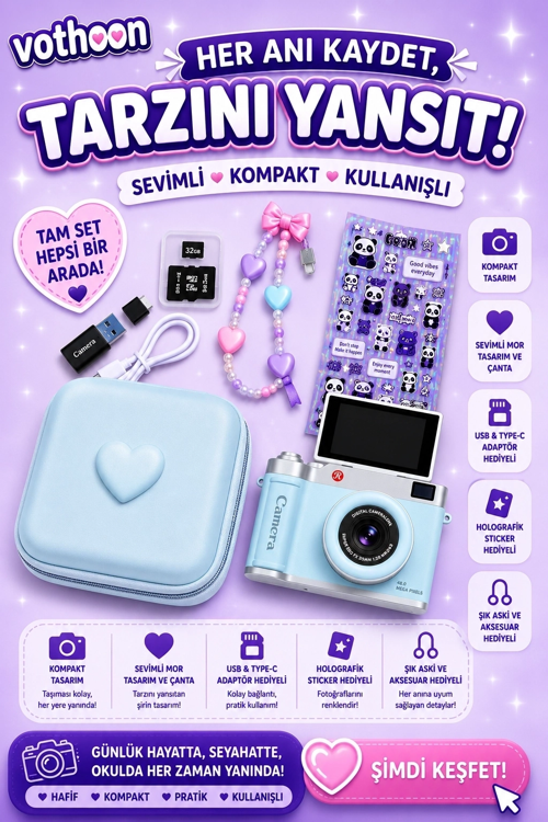 4K Çantalı Dijital Video Kamera 48Mp 16X Zoom Işıklı (32Gb) Kart Dijital Fotoğraf Makinesi