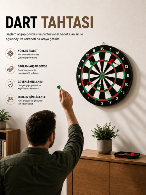 17 İnç Dart Tahtası Sağlam Ahşap Gövde Uzun Ömürlü Kullanım