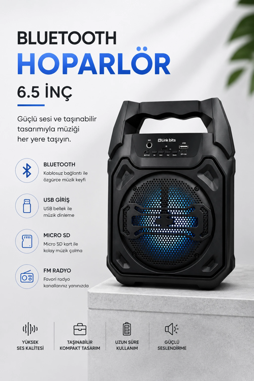 Mikrofonlu Bluetooth Ses Sistemli Usb, Micro Sd, Fm Uzun Pil Ömrü