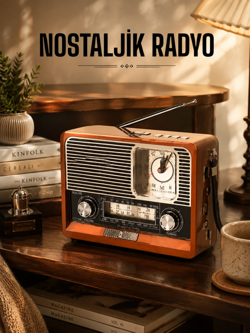 Ahşap Görünümlü Bluetooth Radyo Usb,Aux Sd Kart Girişli