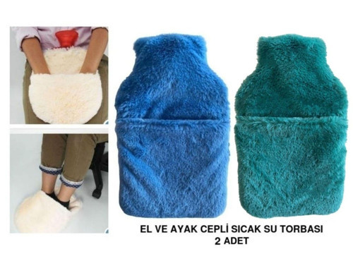 Sicak Su Torbasi 2 Adet,Cepli Peluş Termofor 32,5X17,5Cm 1500 Ml