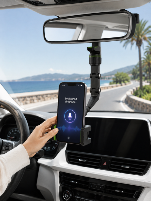 Araç İçi Dikiz Aynası Telefon Tutucu 360° Dönebilen Katlanabilir
