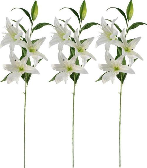 3lü Set Yapay Çiçek Beyaz Lilyum 3 Kafalı Uzun Dal Çiçek Zambak Lily Flowers 80cm