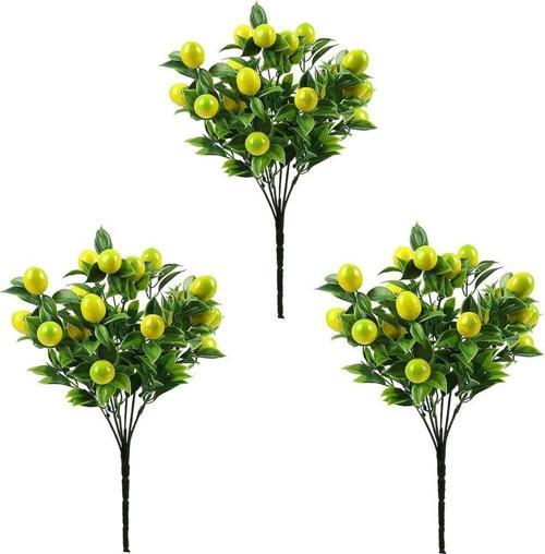 Nettenevime 3lü Set Yapay Limon Demeti Yapay Çiçek 30x20cm Yeşil Yapraklı