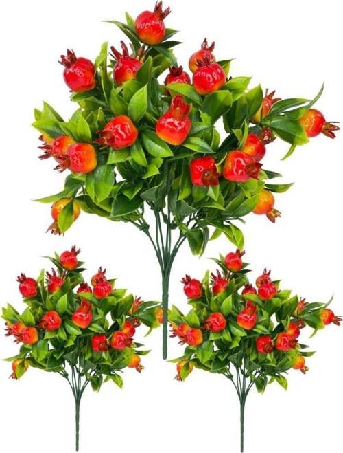 3lü Set Yapay Nar Demeti Yapay Çiçek 30*20cm Yeşil Yapraklı