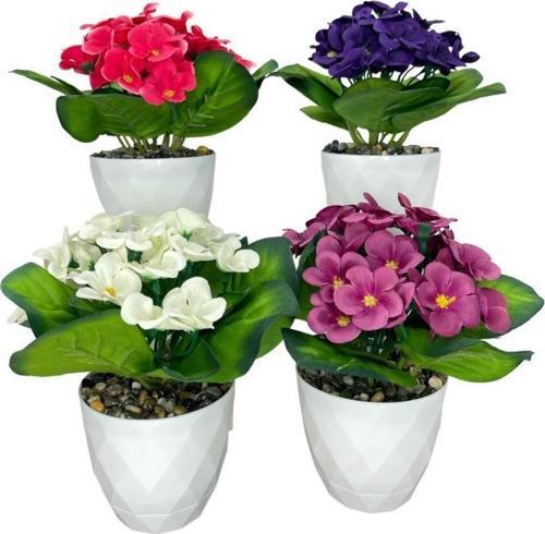 4lü Set Yapay Çiçek Kadife Menekşe Beyaz Saksıda Gerçekçi Doku  Karışık Renkli