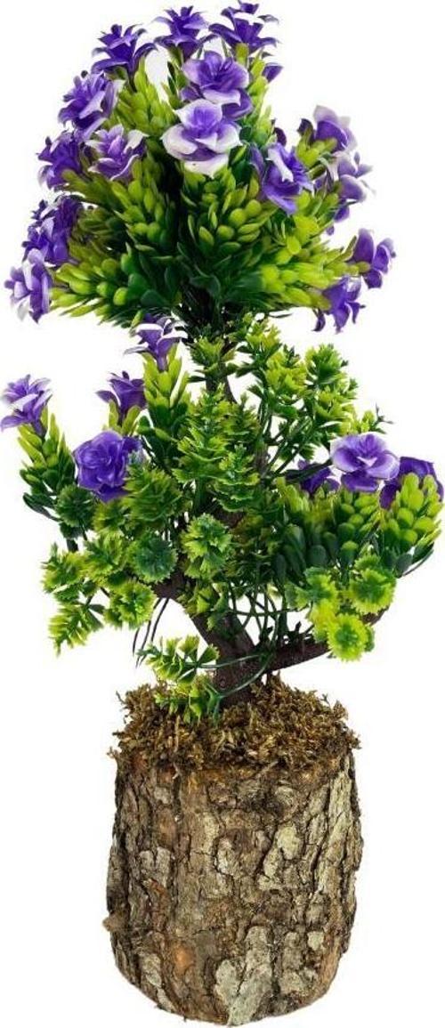 Bonsai Dekoratif Yapay Ağaç Mor Güllü Top Kafalı Bonzai 30CM