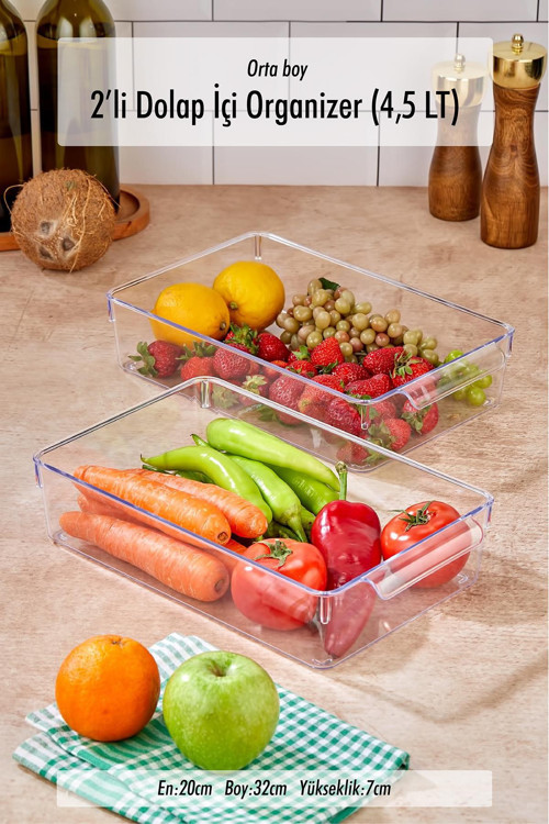 2Li Orta Boy Kapaksız Dolap İçi Organizeri & Kırılmaz Düzenleyici Kutu (4,5Lt)