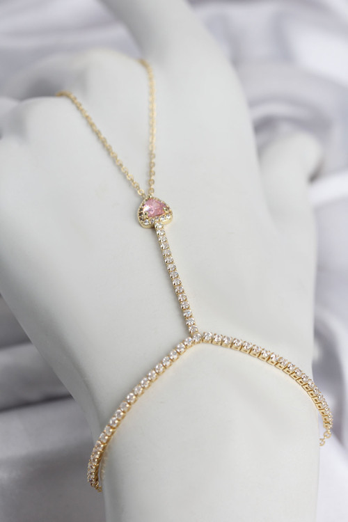 Gold Renk Pirinç Zirkon Taşlı Pembe Model Şahmeran Tj-Sn771