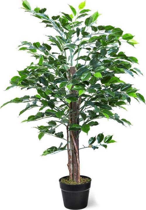 Yapay Ağaç Benjamin 2 Gövdeli Çalılı 120x70cm Siyah Plastik Saksılı