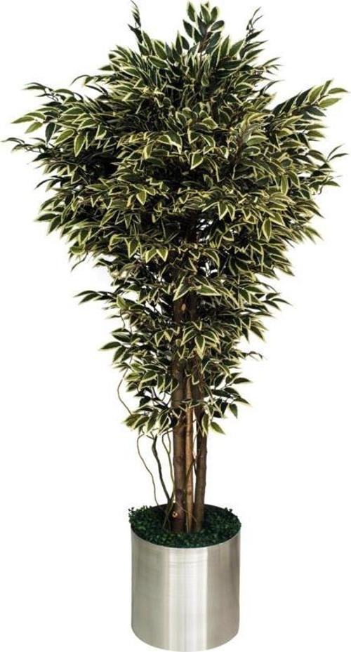 Yapay Ağaç Benjamin Galvaniz Saksılı Yeşil Beyaz Doğal Görünüm 1. Kalite