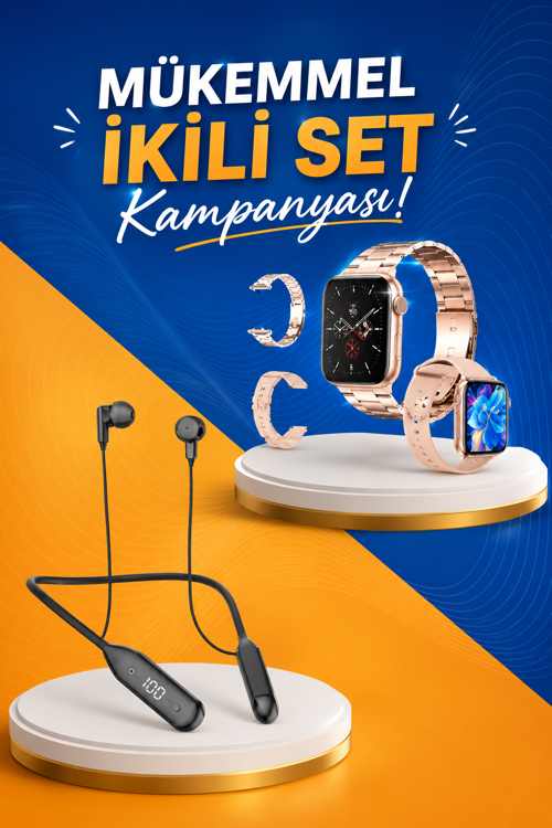 Kablolu Bluetooth Kulaklık Kadınlara Özel Bileklik Hediyeli Yeni Nesil Akıllı Saat 3 Kordonlu